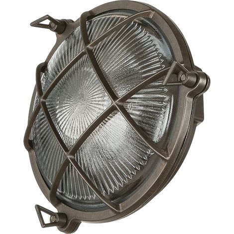 Außenwandlampe IP64 Schwarz E27 Glas Messing Ø 21 cm Maritim Außenlampe Wand Terrasse