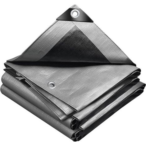 Bâche 2 x 3 m, 240 g/m², imperméable, avec œillets, pour camion, mobilier de jardin, bois, trampoline, poteau de voiture, résistante à la déchirure, enduite double face, grise (1/5)