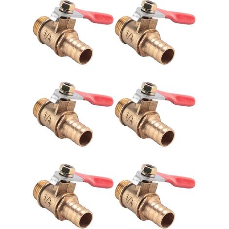 Lot de 6 vannes à bille en laiton à passage intégral, filetage mâle PT 10 mm x 1/4 pouce, avec poignée à levier et embout cannelé.