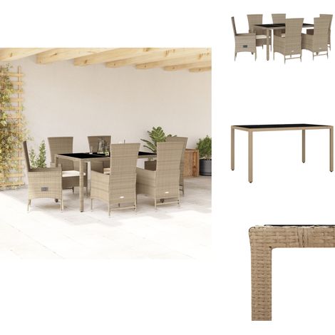 Ensemble à manger de jardin et coussins 7 pcs beige poly rotin - Salon De Jardin - Meuble De Jardin - Set Salon De Jardin - Table De Jardin - Chaises De Jardin (1/5)