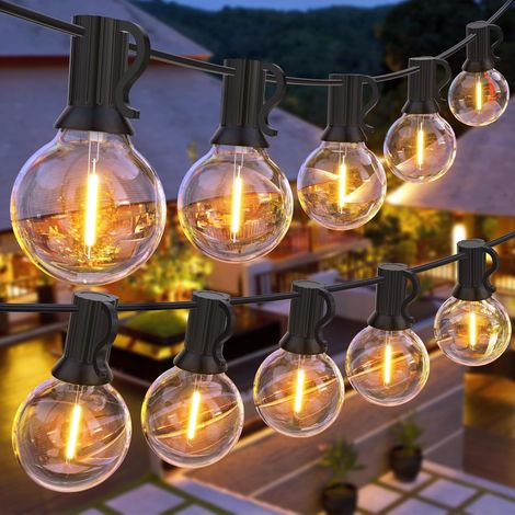 Guirnalda de luces exteriores de 30 m de largo, luces LED G40 estilo bistró con 50 bombillas, resistente al agua IP44, casquillo E12 para patio, jardín y balcón. (1/5)