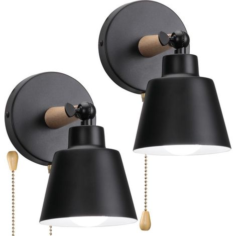 – Applique murale design vintage noir – Métal et bois – Douille E27 – Rotation 180° – Interrupteur intégré pour chambre (1/5)