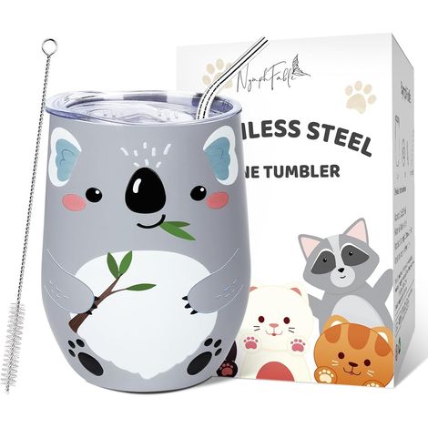 Isotherme 12oz Acier Inoxydable, Koala à Café Double Paroi Tasse de Voyage avec Paille et Couvercle (1/5)
