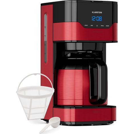 Klarstein 1.2L Filter Coffee Machine, 10 Cup Barista Coffee Machines, Small 800W Filtered Coffee Makers for Ground Coffee w/ Timer, Stainless Steel Thermal Jug, Espresso Machine for Hot & Ice Coffee
