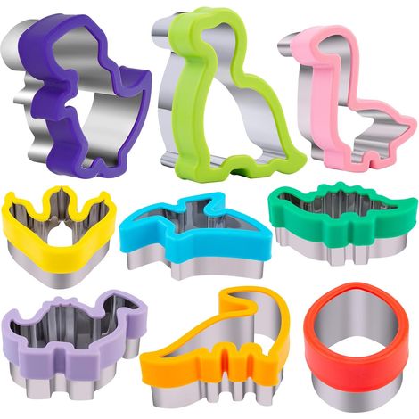 9 Pcs Stainless Steel Dinosaur Head Footprint Fondant Cutter for Kids (1/5)
