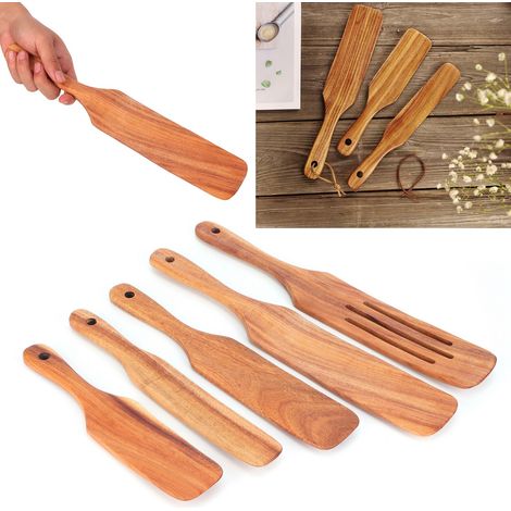 Set mit 5 Steakspateln aus Holz, das ideale Küchenutensil für zu Hause. (1/5)