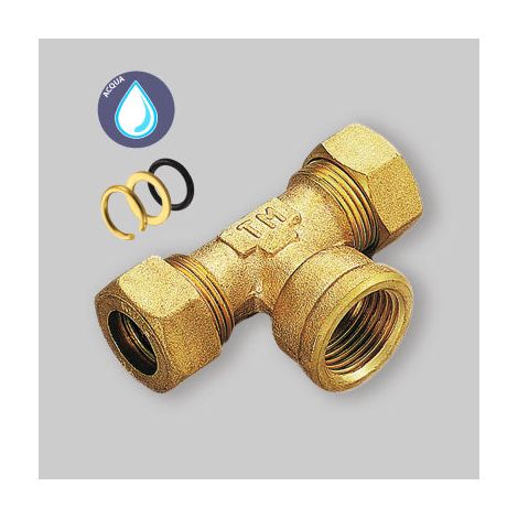Tee Femmina A Compressione Con O-Ring Per Tubo Rame Tiemme 22 X 3/4" X 22 (1/3)