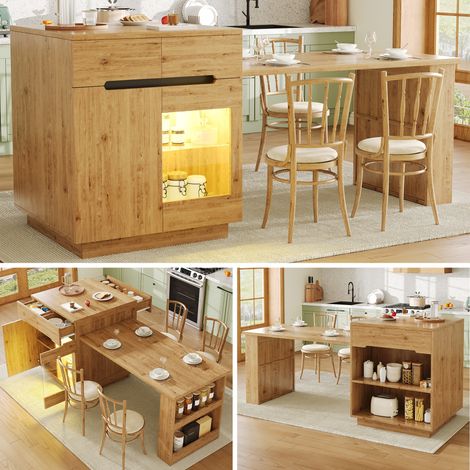 Kücheninsel – 63,3 kg, Aus MDF, Flexible größe , Moderne led-beleuchtung , Großzügiger stauraum und – 122×70×93,5 cm – Flexible größe (1/5)