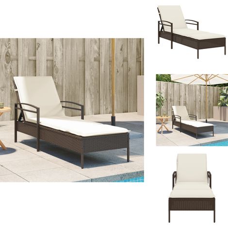 Chaise longue avec coussin marron 63x200x81 cm résine tressée - Chaises Longues - Chaises Longues Pliantes - Transats - Bain De Soleil - Mobilier De Jardin (1/5)