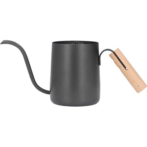 Cafetière à col de cygne long en acier inoxydable noir de 350 ml avec poignée en bois pour la maison (1/5)