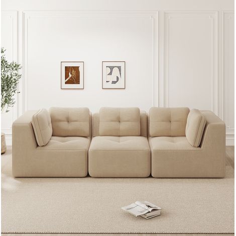 Divano angolare modulare beige in velluto a coste, 3 posti con seduta profonda (1/5)