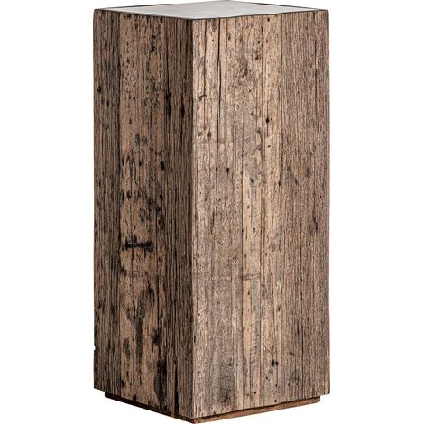 Table d'appoint en pin recyclé et marbre - Brun rustique naturel vieilli (1/4)