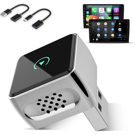 CarPlay Adaptateur sans Fil 2 en 1, Android Auto Adapter Mise à Niveau de Wired vers Wireless, Plug and Play, Mini & Stable, Compatible avec iPhone 10+ & Voitures avec Wired CarPlay, Noir (1/5)