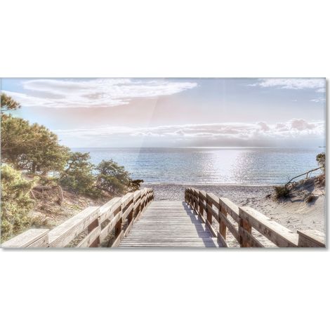 Lupia Quadro Moderno Stampa su Vetro Temperato PONTILE SULLA SPIAGGIA LIGHT 73x139 cm, Alta Definizione e Lucentezza di Colori, Design Elegante per Soggiorno, Camera, Ufficio, Facile da Appendere (1/4)