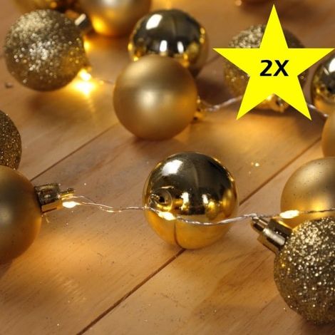 Lot de 2 Guirlandes de Noël Boules et LED sapin 2m OR (1/5)
