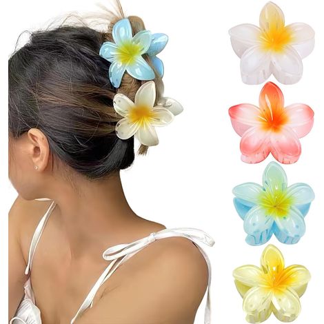 Lot de 4 pinces à cheveux INF avec fleurs (blanc/orange/jaune/bleu) (1/5)