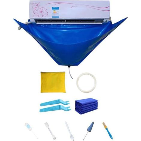 Lavage pour Climatiseur, Outil Nettoyage du Climatiseur, Kit Couverture Nettoyage Climatiseur Mural, Sac Nettoyage Étanche Climatisation Divisé avec Sortie Vidange (1/2)