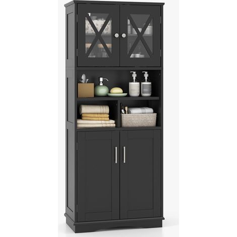 COSTWAY Tall Bathroom Cabinet Large Floor Storage Cabinet-Black