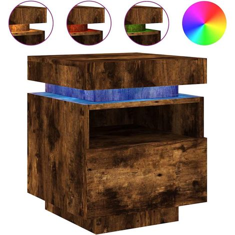 Maison Exclusive - Nachttisch mit LED-Leuchten Räuchereiche 40x39