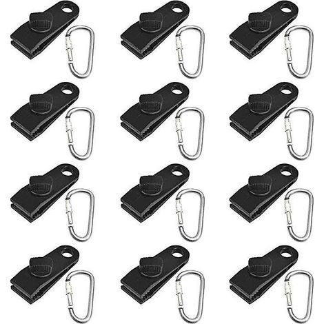 48 Clips mit Karabinerhaken – Robuste Spannclips mit Rändelschraube für Zelte, Markisen, Camping, Wohnwagen und Autos
