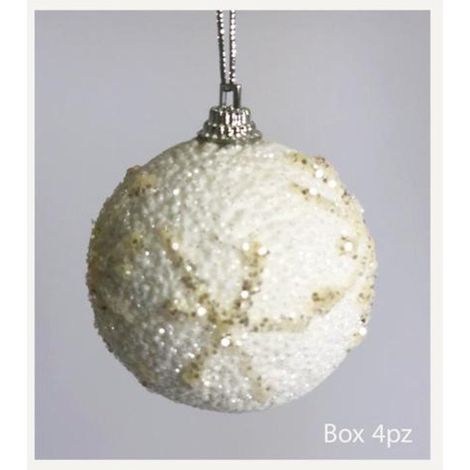 4 sfere palle di natale decorate Ø10 cm per albero di natale - colore bianco