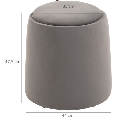 2-in-1 Hocker in Samtoptik inklusive Stauraum und abnehmbaren Deckel Φ44 cm x 47,5 cm Grau (1/5)
