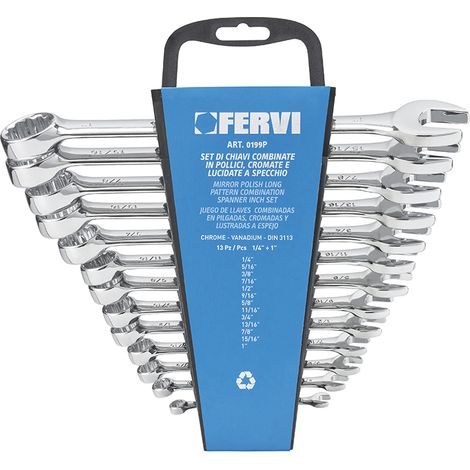 Satz mit 13 verchromten Stern-Maulschlusseln mit festem Zoll 6-22 mm Fervi 0199P