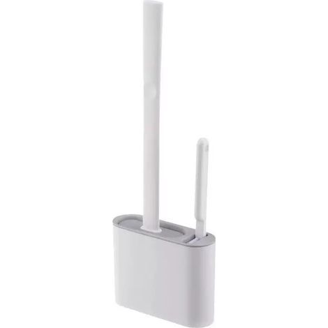 Brosse WC et support en silicone, support mural sans perçage, outil de salle de bain peu encombrant pour la maison, le camping car, la remorque, résistant aux éclaboussures et aux odeurs, gris (1/5)