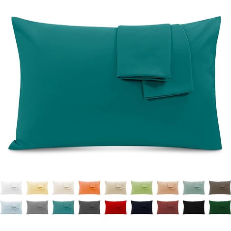 Taie Oreiller 100% Coton 50x70 cm 2 PCS, Taie d'oreiller Rectangulaire Puro Coton Jersey 120GSM - Housse de Coussin Résistant et Hypoallergénique Turquoise (1/5)