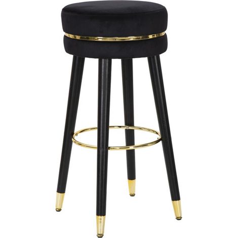 Sgabello da bar Paris nero e gold in tessuto su gambe nere – H 74 cm (1/5)
