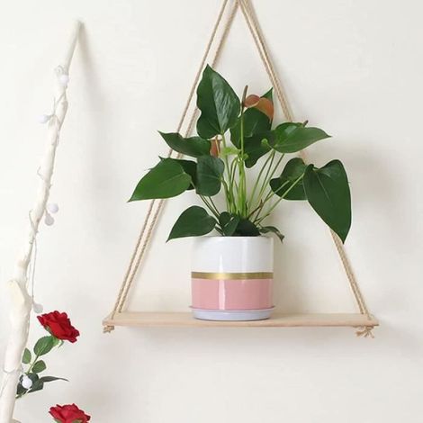 Étagère Suspendue - - 2Pcs - Bois - Corde Jute - Flottante (1/4)