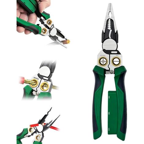 Pince à dénuder, 8 en 1 dénudeur de câble, fonction de puissance, dénudeur multifonction avec testeur de tension et deux alarmes, électricien, pince multifonction, pince à dénuder (1/5)