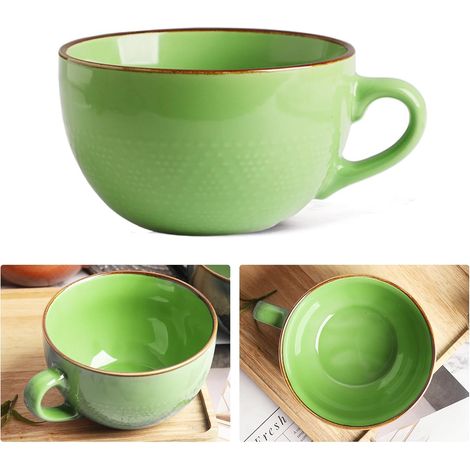 Grande tasse à café, 700 ml, grand bol à soupe avec poignée, bols à céréales avec poignée, tasse à café, tasse à café XXL, grande tasse à thé en céramique (vert) (1/5)