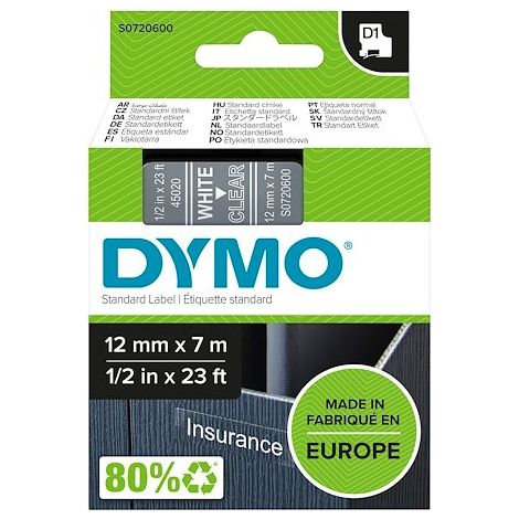 DYMO Schriftbandkassette D1 S0720600 12mmx7m ws auf tr
