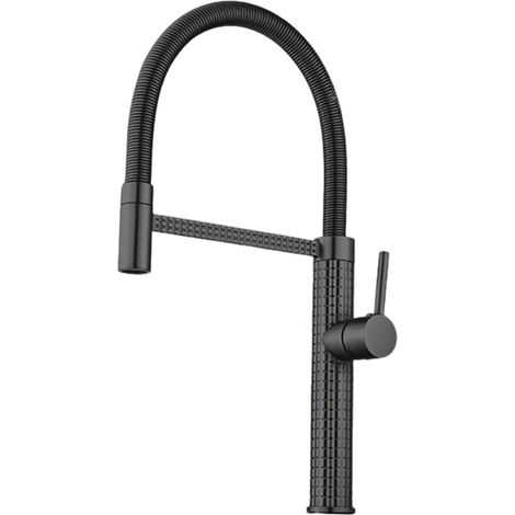 Robinet de cuisine 360° Mitigeur monocommande avec douchette Extensible pour évier Noir (1/5)