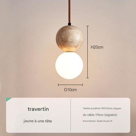Suspension F pierre travertin jaune, douille G9 220V, LED chaud
