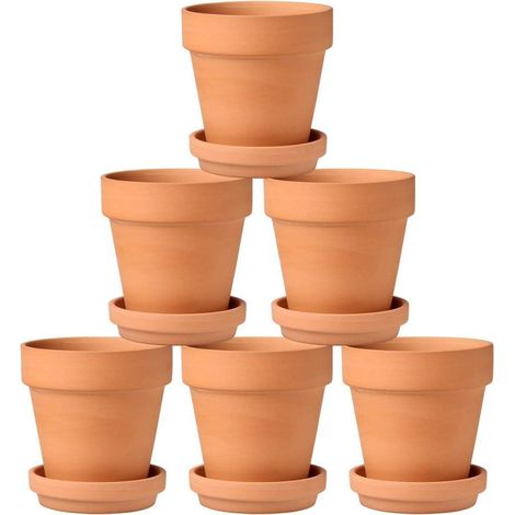 6er Set Terrakotta Pflanztöpfe 10x10 cm mit Untersetzer - Sukkulenten Tontöpfe (1/5)
