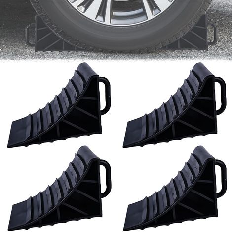 Lot de 4 cales de roue avec poignée, 180 x 90 x 110 mm - Cales de frein en plastique - Cales de roue pour remorque, cale de frein pour voiture, caravane, camping-car (noir) (1/5)