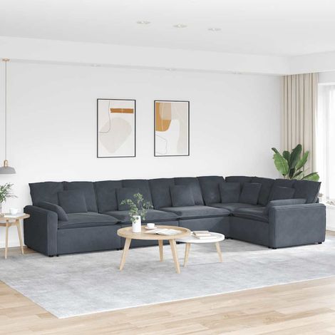 Canapé modulaire avec coussins en velours gris foncé