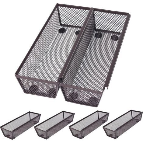 Houhence – Lot de 6 paniers de rangement en maille bronze – Acier solide – Dimensions 25 x 8 x 5 cm – Antidérapants pour tiroirs de cuisine (1/5)