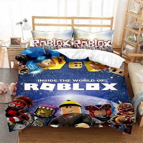 Parure de lit 3 pièces ROBLOX, housse de couette en microfibre douce et facile d'entretien avec 2 taies d'oreiller, pour adolescents, filles et enfants, réversible (RoBLOX 03) (King 220x240cm) (1/5)