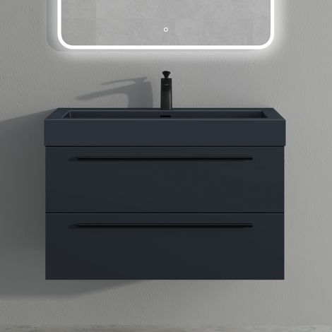 Mai & Mai Meuble de Salle de Bain Gris Noir Mat 90cm Meuble sous Vasque Quadratto Meuble Suspendu avec Vasque (1/5)