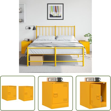 The Living Store Tables de chevet 2 pcs jaune moutarde 34,5x39x44 cm acier - Table De Chevet - Meuble De Chambre - Commode - Étagère Murale - Rangement Intérieur (1/5)