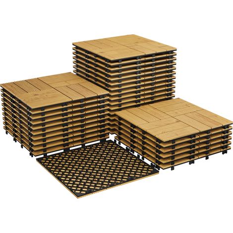 Dalles de terrasse à emboîtement, dalles de patio en bois pour sol extérieur, carrés de terrasse 30 x 30 cm, pour jardin, balcon et patio, Lot de 33 pièces, Jaune (1/5)