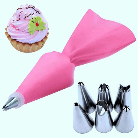 Wiederverwendbares 8-teiliges Spritzbeutel-Set mit 6 Tortendekorationstüllen, komplettes Set für Gebäck, Zuckerguss und Dekorationsutensilien, professionelles Küchenwerkzeug, langlebig und abwaschbar. (1/5)
