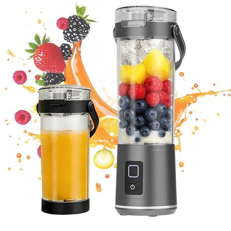 Blender portable 530 ml – Puissant sans fil rechargeable – Couvercle anti-fuite avec bec verseur – Mixe fruits et glaçons
