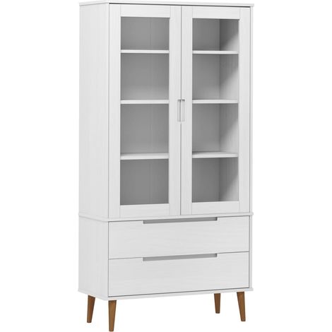 Mueble vitrina MOLDE madera maciza de pino blanco 90x35x175 cm vidaXL (1/5)