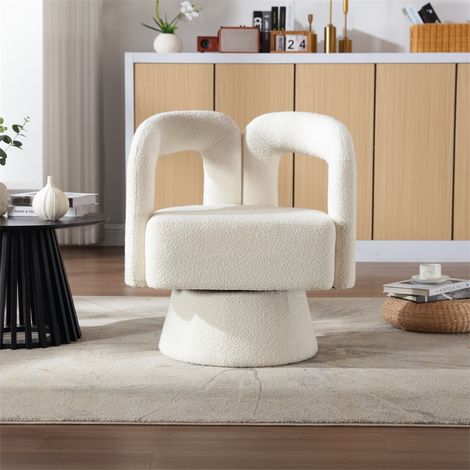 Fauteuil simple, rembourrage en tissu moelleux, chaises d'appoint pivotantes à 360 degrés, pour salon, chambre, beige (1/5)