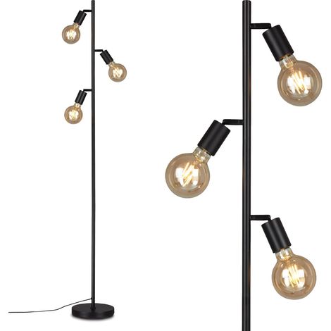 Lampadaire, Lampadaire orientable, 3x E27, incl. interrupteur de câble, rétro, vintage, noir, 220x1.600mm (DxH), 1387-035 (1/5)