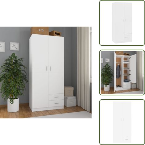 The Living Store Kleiderschrank Weiß 80x52x180 cm Holzwerkstoff - Kleiderschrank Weiß